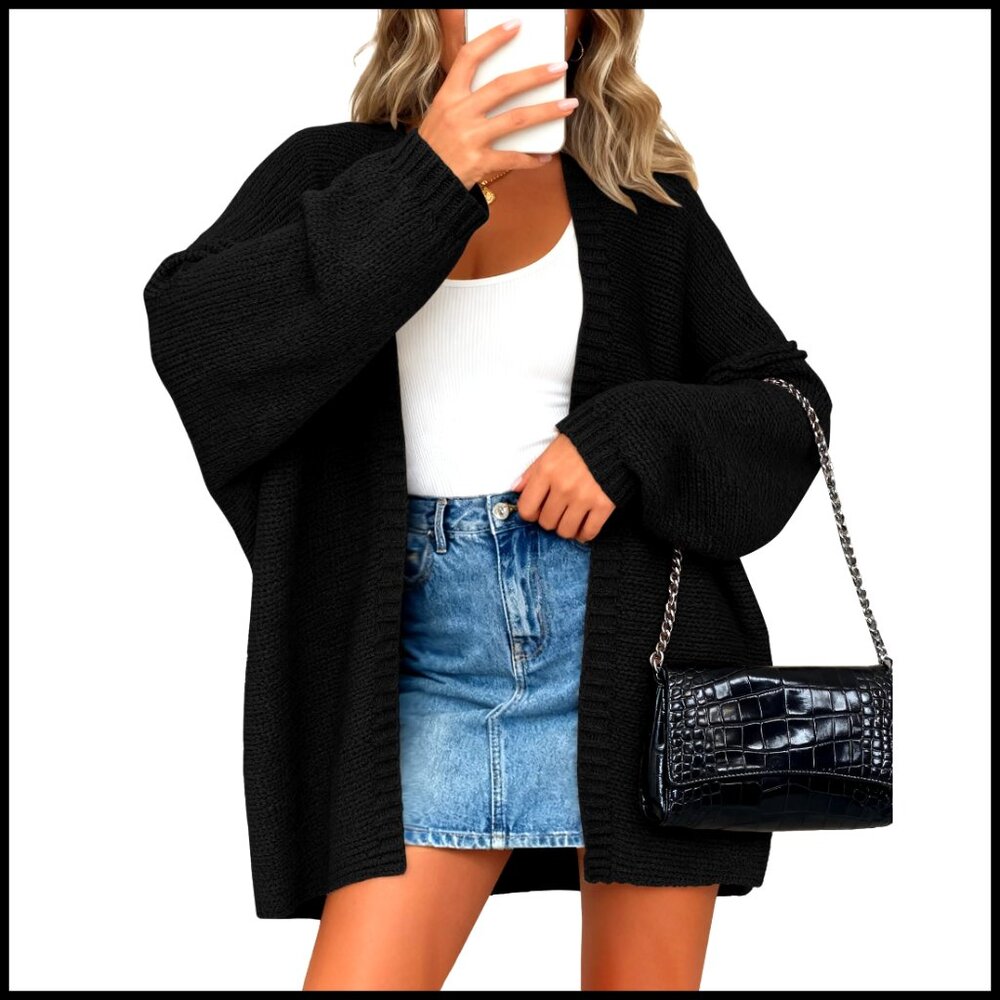 Lightweight Ribbed Knit Cardigan Sweater, Oversized Fit, Casual Long Sleeve